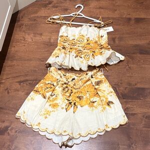 Floral Yellow and Cream Women's Shorts Set